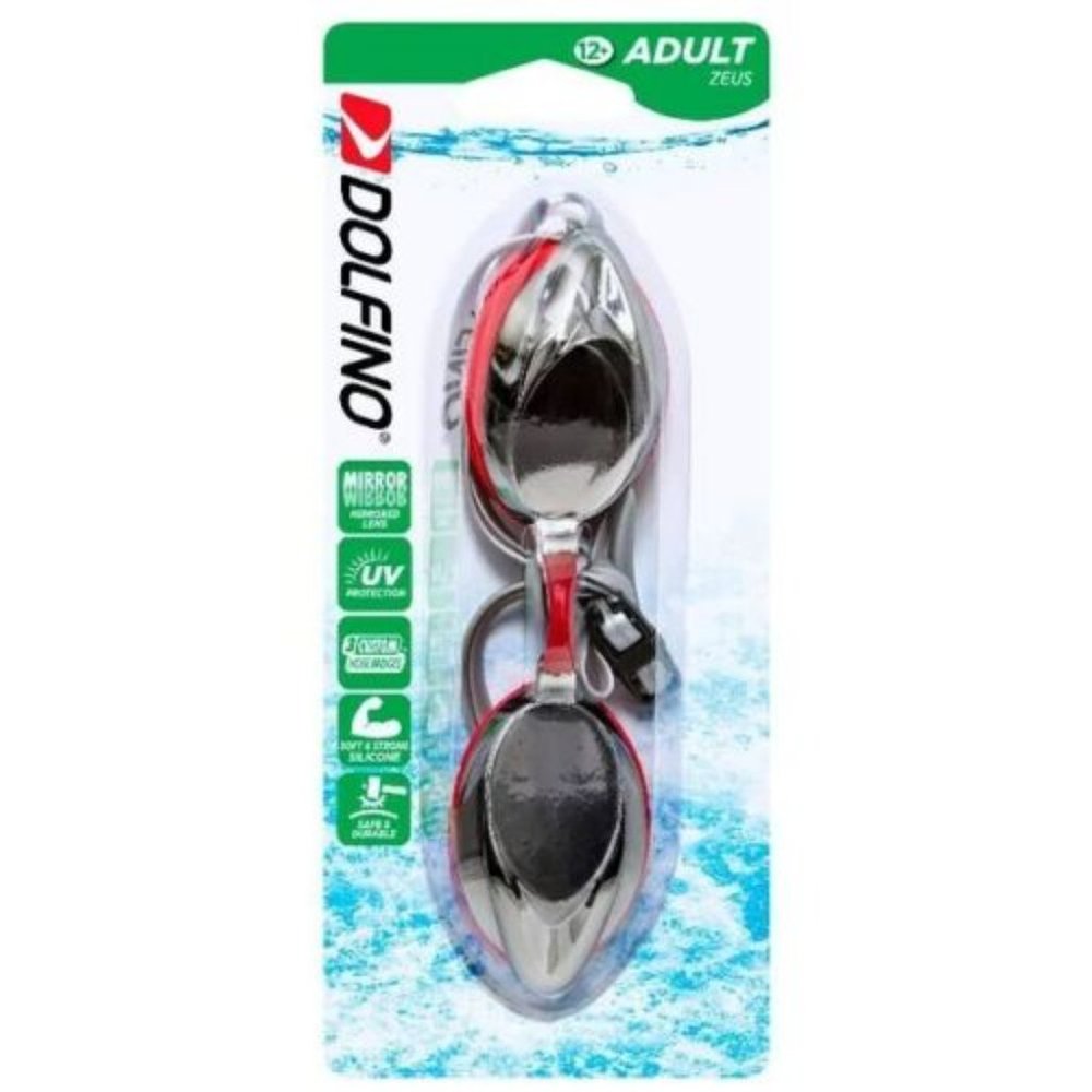 NEW Dolfino Adult Zeus Mirrored Swim Goggle Red